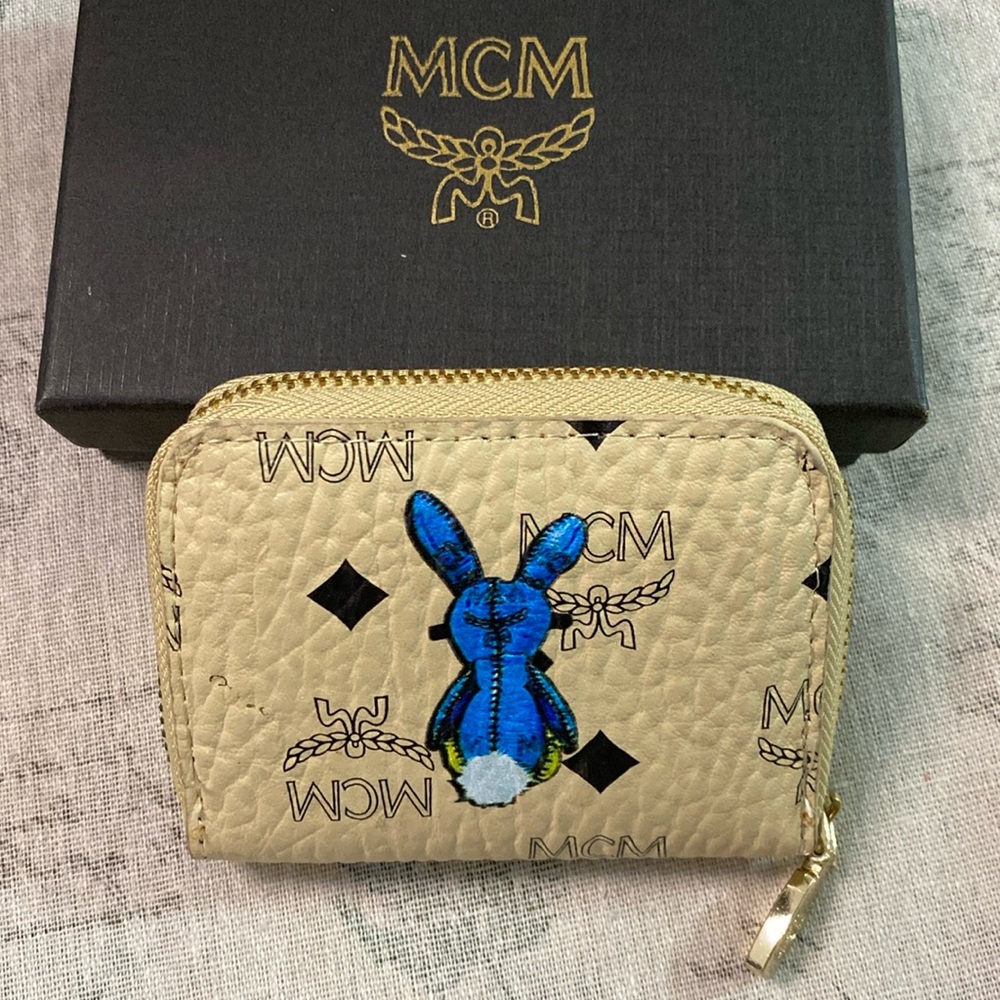 Mcm All Over Logo Bunny Wallet Small Women Beige